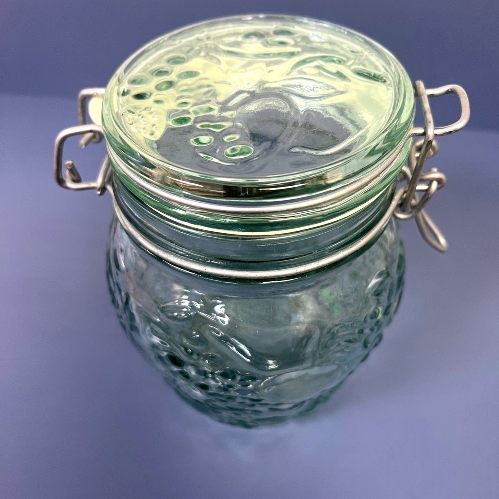 VTG Libbey Grapes Fruit Hermetic Jar Canister Wire Bail Farmhouse Country Canada